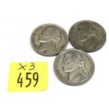 x3- Nickels, 35% silver -x3 nickels -Sold by the