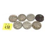 x7- Buffalo nickels, mixed dates- x7 nickels -