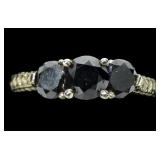 14K Yellow gold round cut 3-stone black diamond