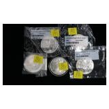 x5- 2008 American Silver Eagles, Unc.-x5 Silver