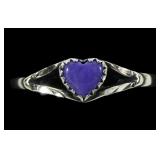 Sterling silver heart shape sugalite ring in split
