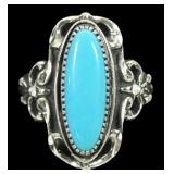 Sterling silver dentil set turquoise ring, size 7