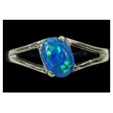Sterling silver split shank lab blue opal ring,