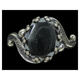 Sterling silver faceted hematite ring in bypass