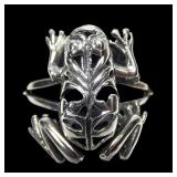 Sterling silver articulated frog ring, new,