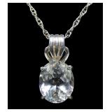Sterling silver oval cut white topaz pendant with