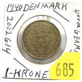 1940 Denmark 1 krone