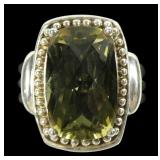 Sterling large rectangular mix cut citrine ring,