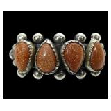 Sterling silver dentil set pear shape goldstone