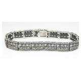 Sterling silver 7.5" marcasite hearts bracelet,