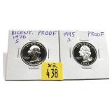 x2- Proof Washington quarters: 1976-S, 1995-S -x2