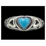 Sterling silver heart shape turquoise ring with