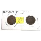 x2- 1865 2-cent pieces -x2 pieces, -Sold by the