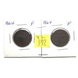 x2- 1864 2-cent pieces- x2 pieces -Sold by the
