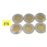 x6- $2 Canadian coins, -x6, Sold by the piece,