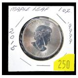 2015 $5 Canadian .999 Fine Silver, 1 oz.