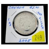 2005 $5 Canadian .999 Fine Silver, 1 oz.