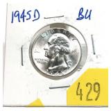 1945-D Washington quarter, BU
