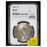1923 Peace dollar, NGC slab certified MS-63