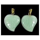 Lot, gold filled carved leaf jade pendants, 2 pcs.