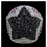 Sterling silver pave red, white and black stone