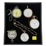Lot, 4 pocket watches: 2- Elgin- one with chain,