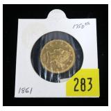 1861 $5 Gold Liberty Half Eagle