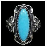 Sterling silver dentil set turquoise ring, size 6,