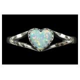 Sterling silver heart shape lab fire opal ring,