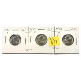 x3- 1945-PDS Jefferson nickels, 35% silver-x3 -