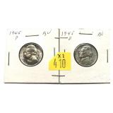 x2- Jefferson nickels: 1945, 1945-D, 35% silver-x2