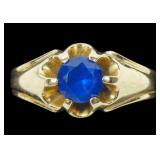 10K Yellow gold scallop set blue spinel ring,