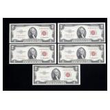 x5- $2 red seal consecutive notes series of 1953A,