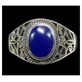 Sterling silver bezel set blue stone ring, size 13