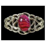 Sterling silver pink paua ring in lattice setting,