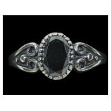 Sterling silver faceted hematite ring, size 5