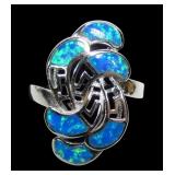 Sterling silver inlaid lab opal ring, size 8,