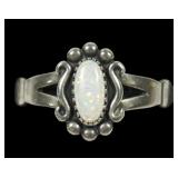 Sterling silver lab fire opal ring, size 10