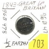 1843 British half farthing