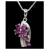 Sterling silver pear cut garnets floral pendant