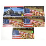 x5- $2 Federal Reserve notes, Unc. -x5 notes