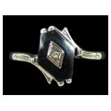 10K White gold vintage black onyx bypass ring