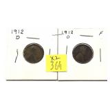 x2-1912-D Lincoln cents-x2 cents -Sold by the