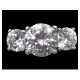 Sterling silver round cut three-stone CZ ring,