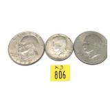 x3- Coins: Eisenhower and 40% half dollar -x3