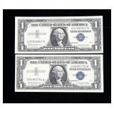 x2- $1 silver certificates series of 1957B, Unc