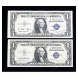 x2- $1 silver certificates series of 1935G, Unc