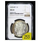 1878 8 T.F. Morgan dollar NGC slab certified MS-64