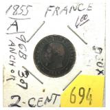 1855 France 2-cents