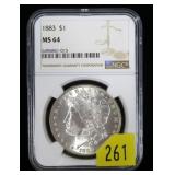 1883 Morgan dollar NGC slab certified MS-64